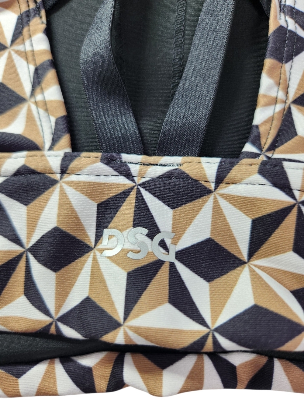 DSG Geometric Print Sports Bra in Black and Tan - Picture 5 of 8